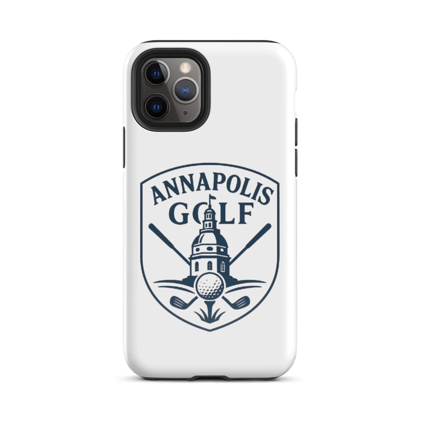 Annapolis Golf iPhone Tough Case with logo, featuring a golf ball and crossed clubs design.