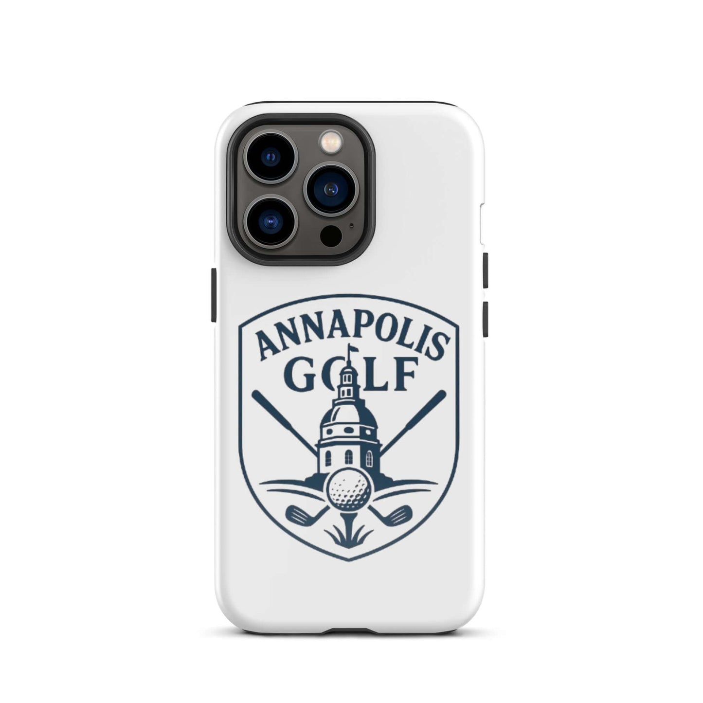 Annapolis Golf iPhone tough case with logo, designed for style and durability, protecting phones on and off the course.