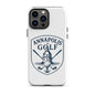 Annapolis Golf iPhone tough case showcasing a stylish logo with golf clubs and a historic building design.