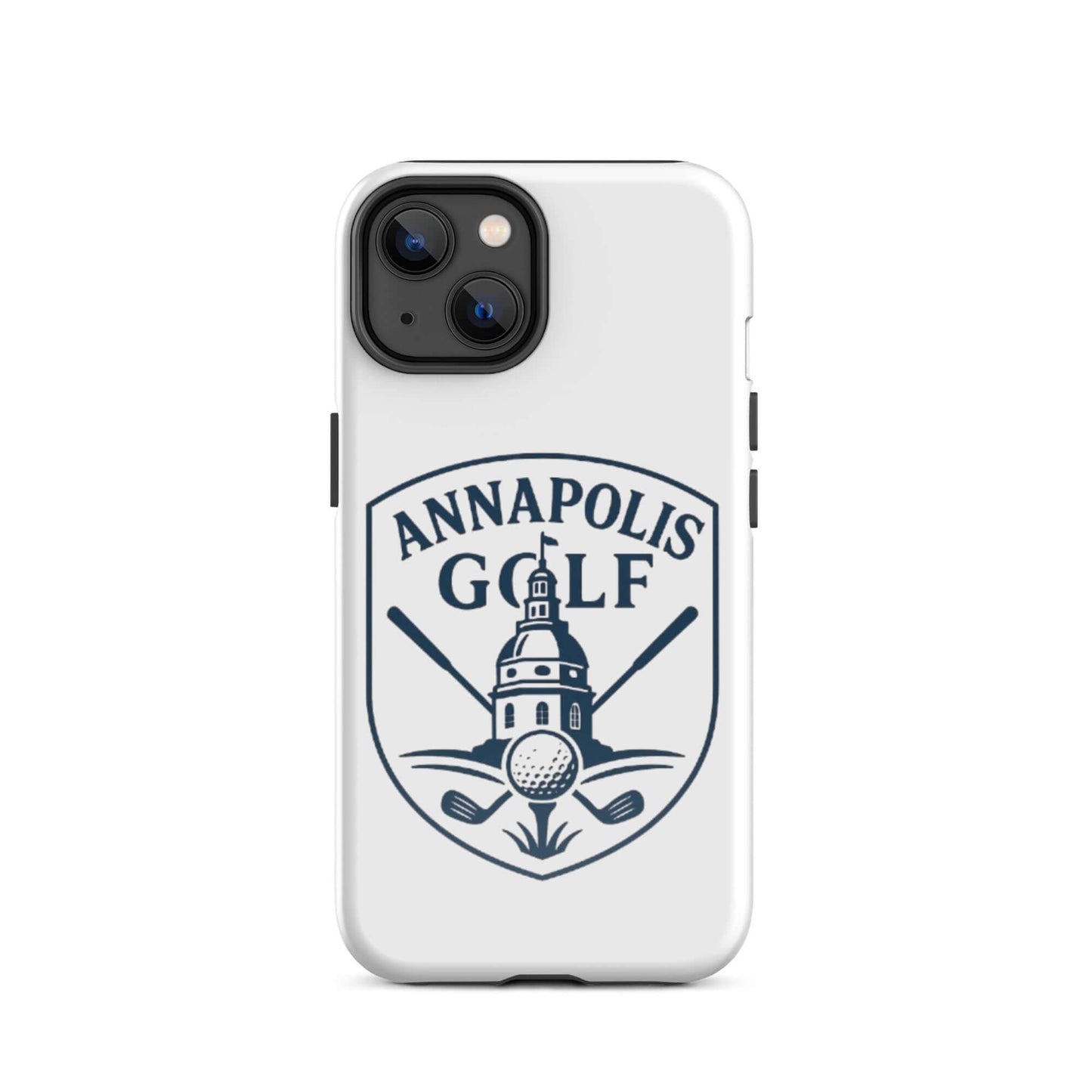 Annapolis Golf iPhone Tough Case with logo featuring a golf ball and crossed clubs for style and protection.