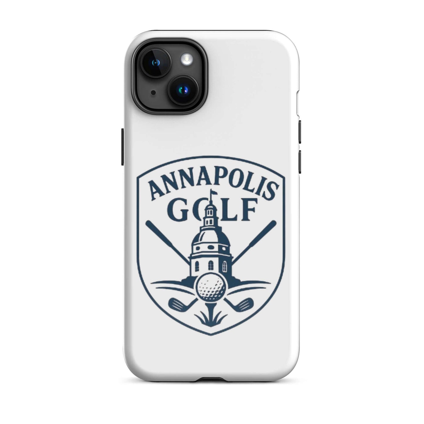 AnnapolisGolf iPhone tough case featuring logo design with golf elements and a historic building illustration.